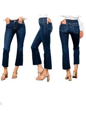 FRAME EUC Size 26 26" Inseam Le Crop Mini Boot Sanctuary Dark Wash Raw Hem